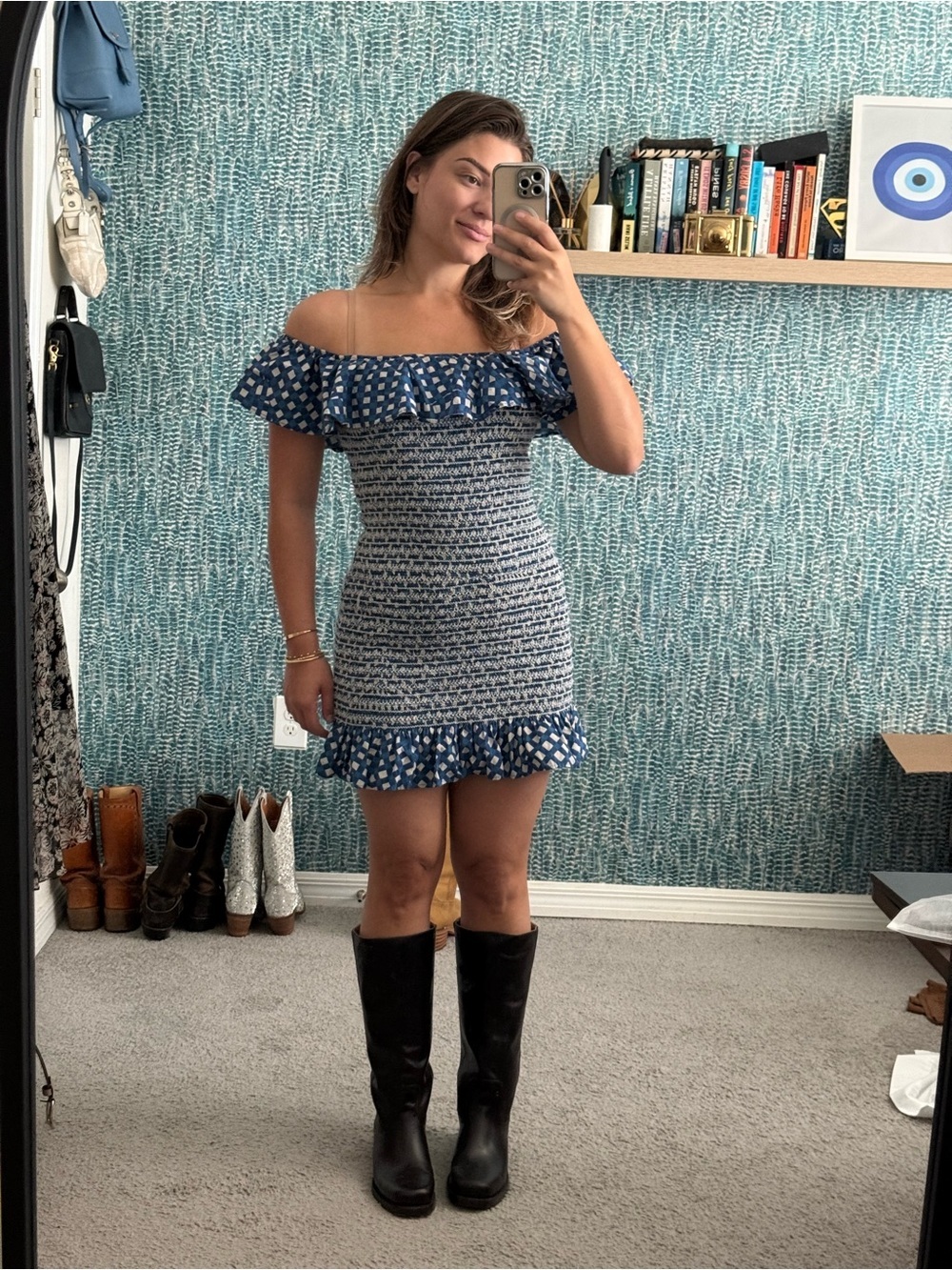 Corey Lynn Calter Anthropologie Off-The-Shoulder Smocked Dress - Picture 4 of 8